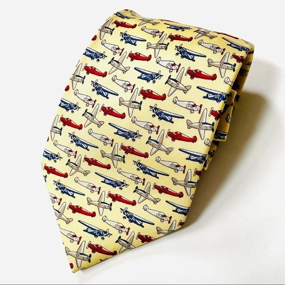 Rivety of Boston Other - Vintage Rivety of Boston Cream Yellow Gibbon Aviation Plane Print 100% Silk Tie